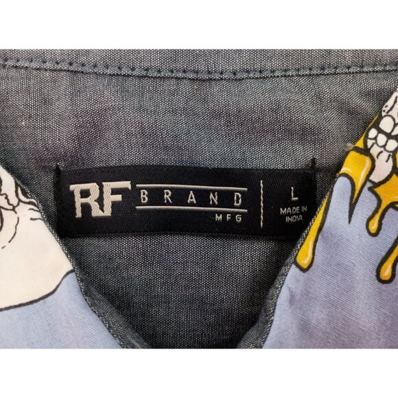 RF Brand Smile Skull Short Sleeve Collar Button Down Shirt Men's Sz .L - Picture 7 of 8